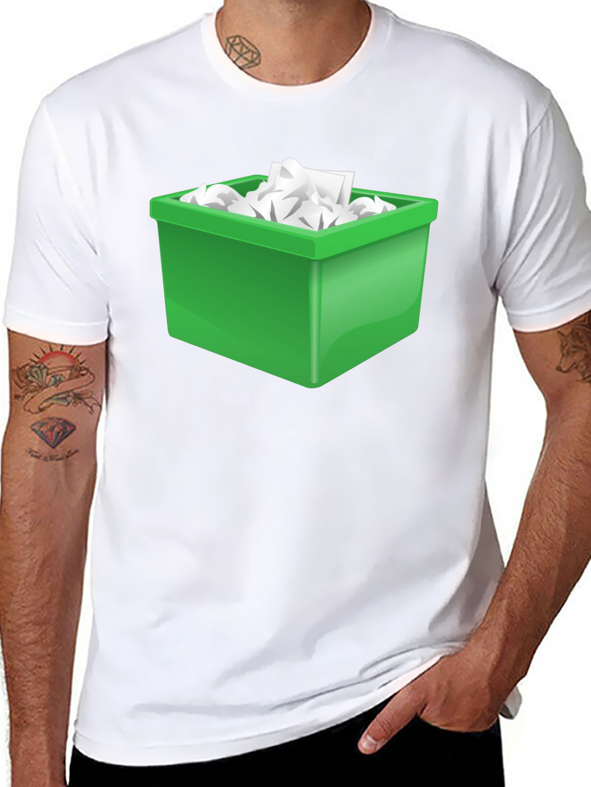 Funny Novelty T-Shirt - Green Trash Bin Overload Design