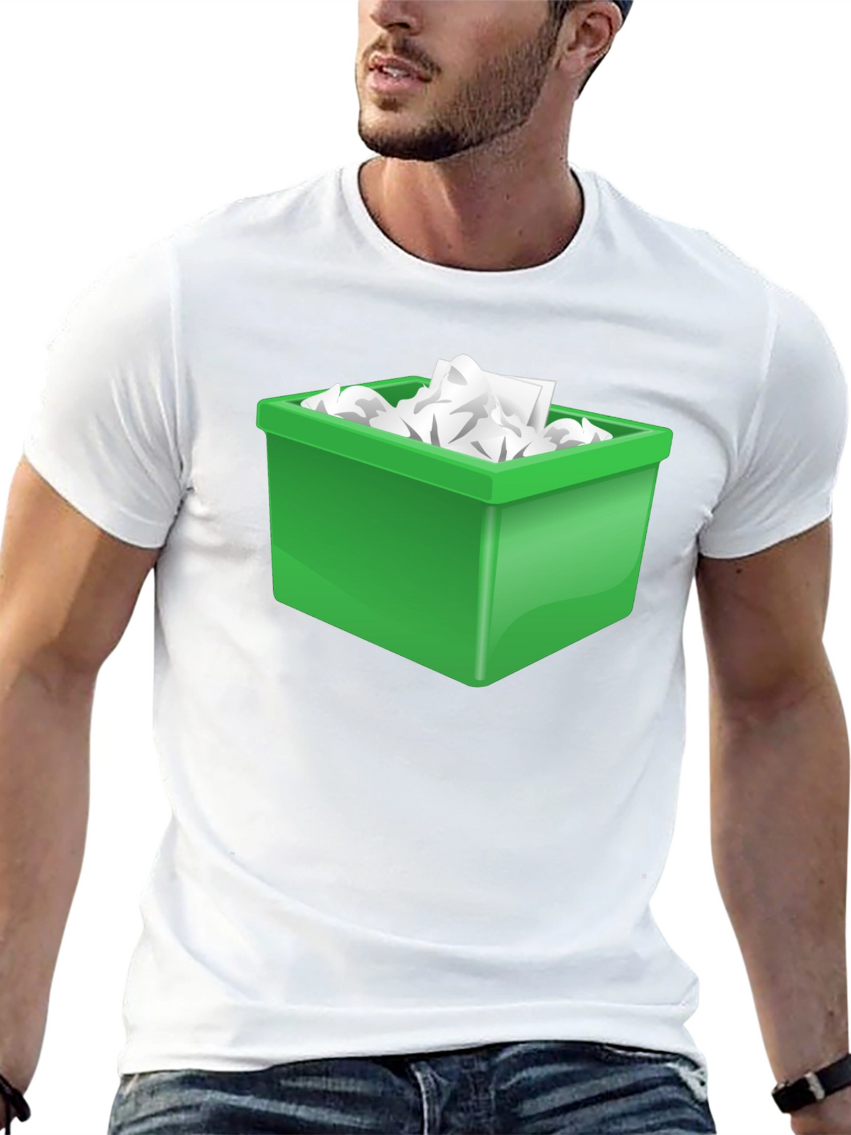 Funny Novelty T-Shirt - Green Trash Bin Overload Design