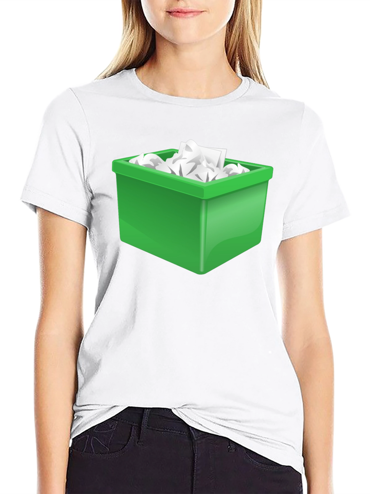 Funny Novelty T-Shirt - Green Trash Bin Overload Design