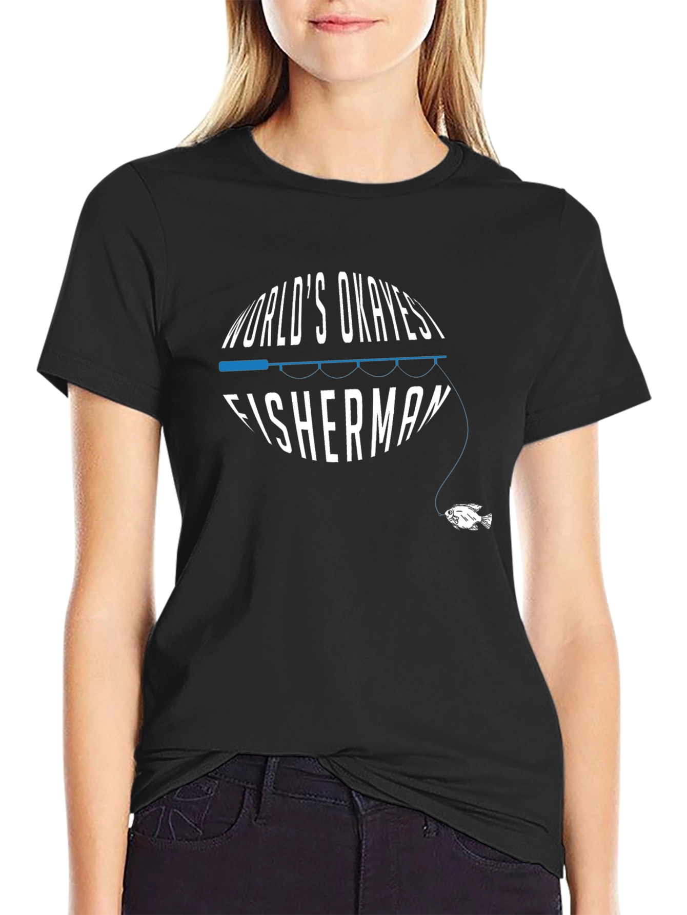 Worlds Okayest Fisherman Black T-Shirt