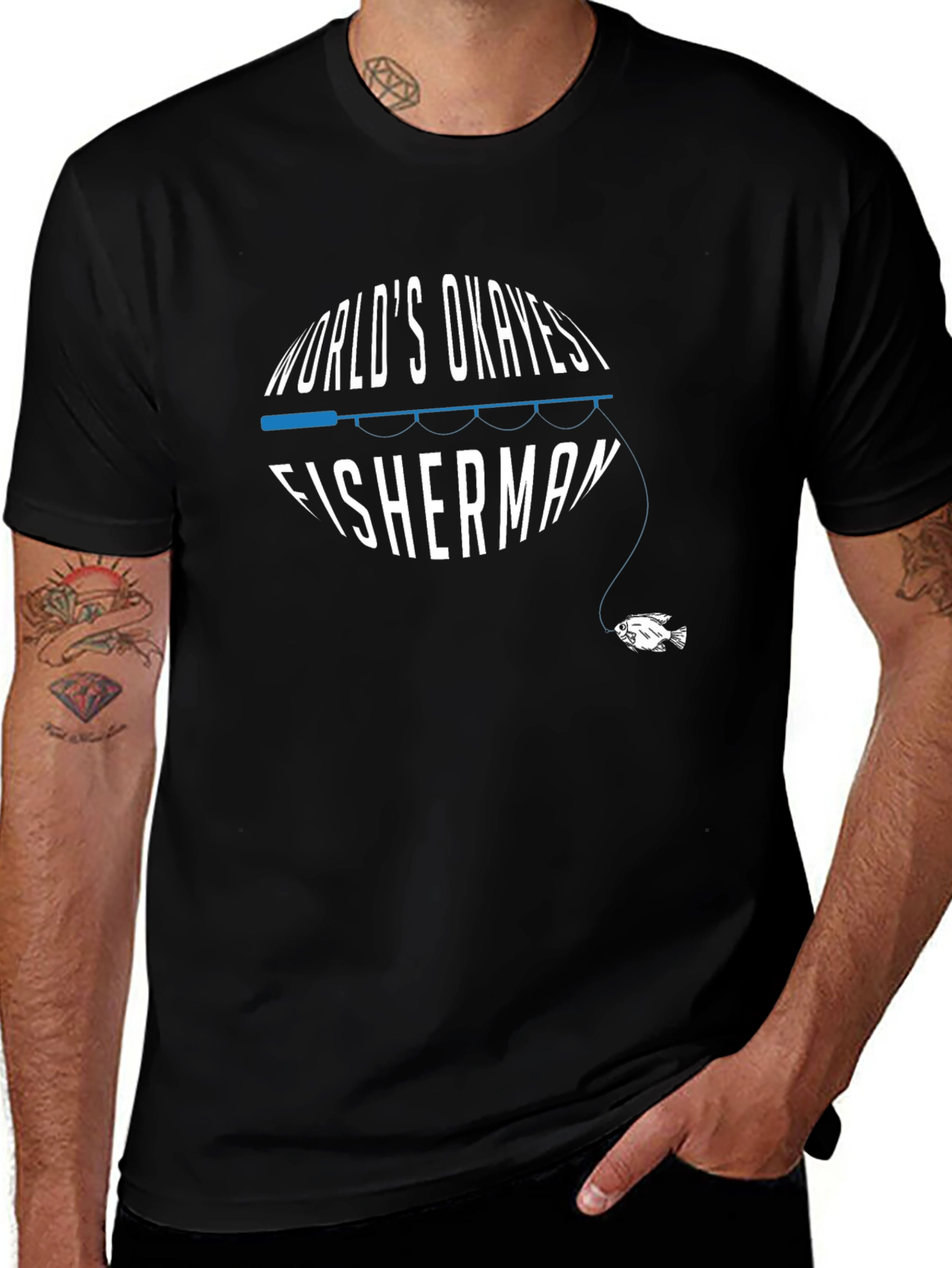 Worlds Okayest Fisherman Black T-Shirt