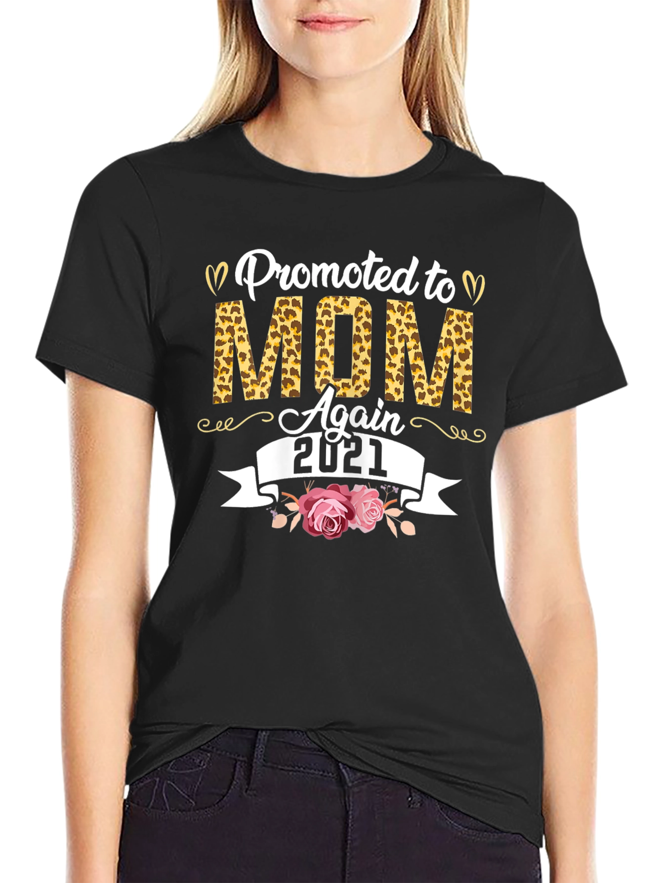 Promoted to Mom Again 2021 Leopard Print T-Shirt