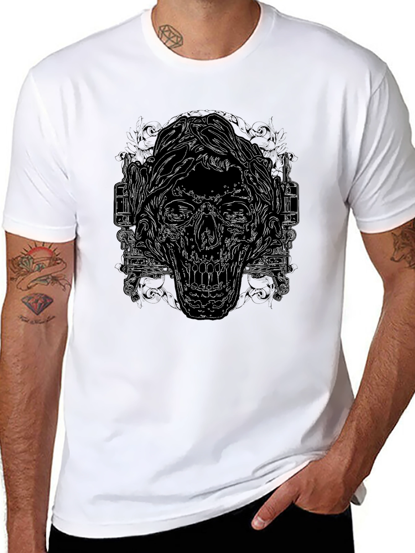 Edgy Skull Graphic Print Black T-Shirt