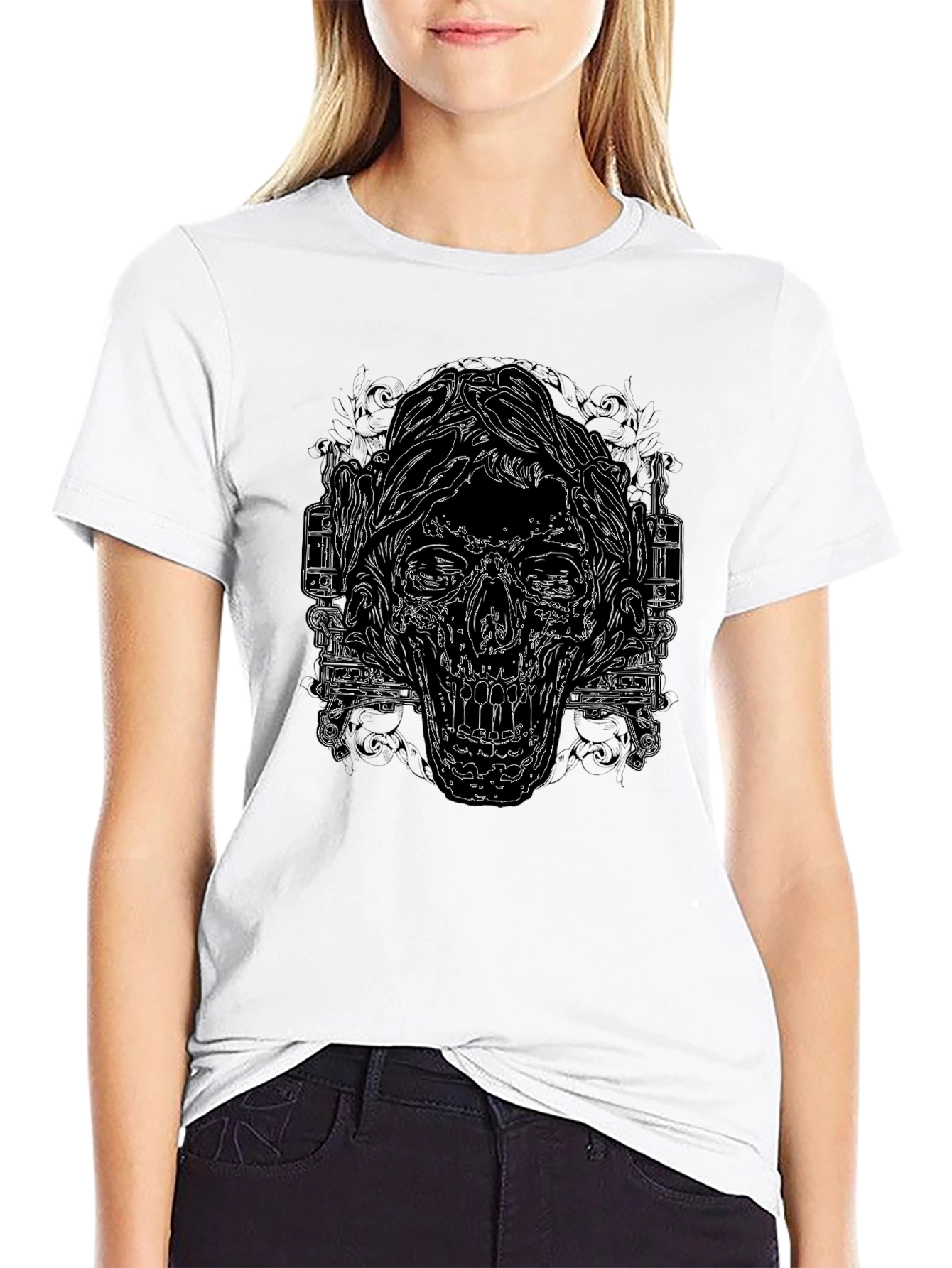 Edgy Skull Graphic Print Black T-Shirt