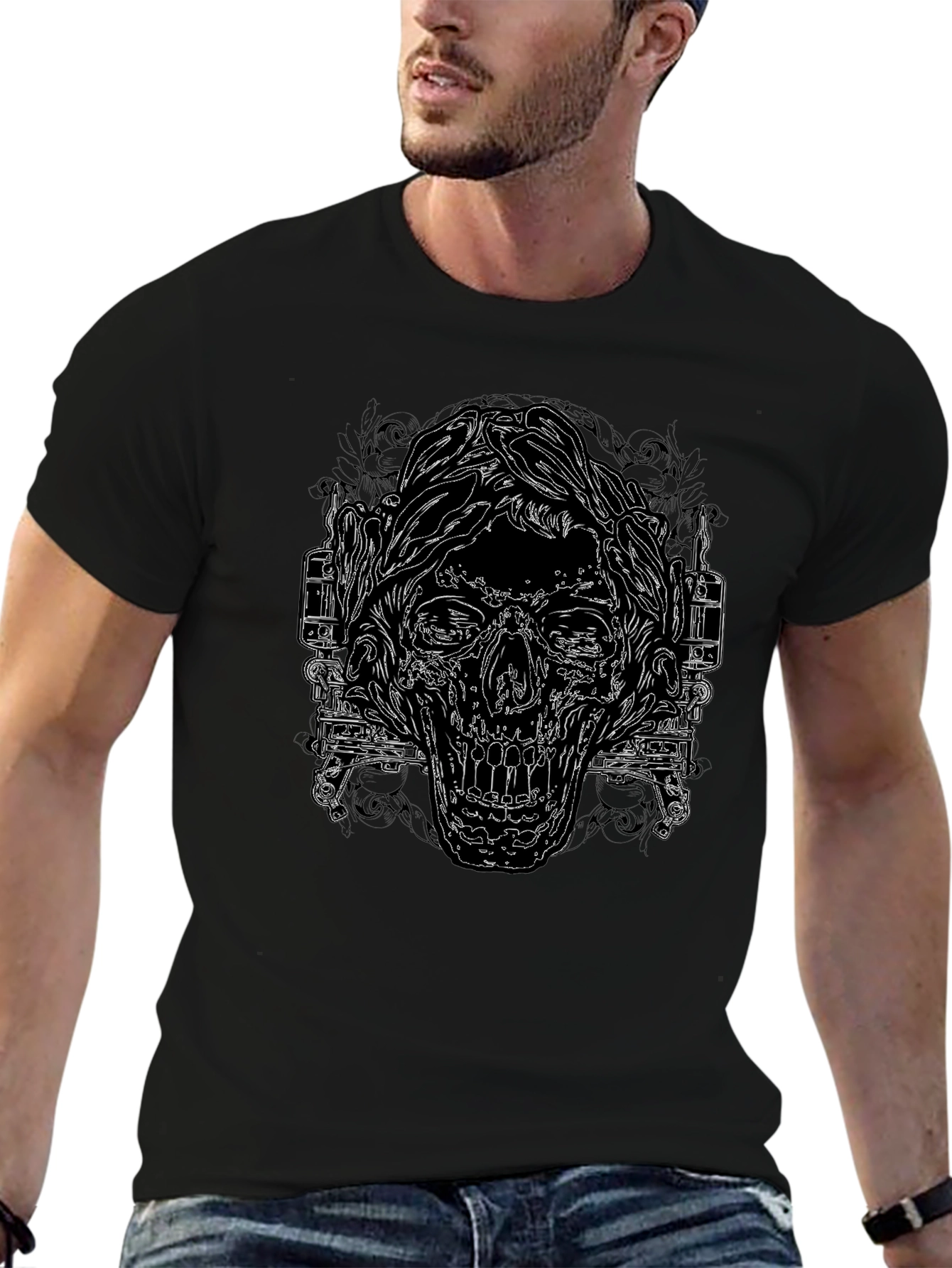 Edgy Skull Graphic Print Black T-Shirt