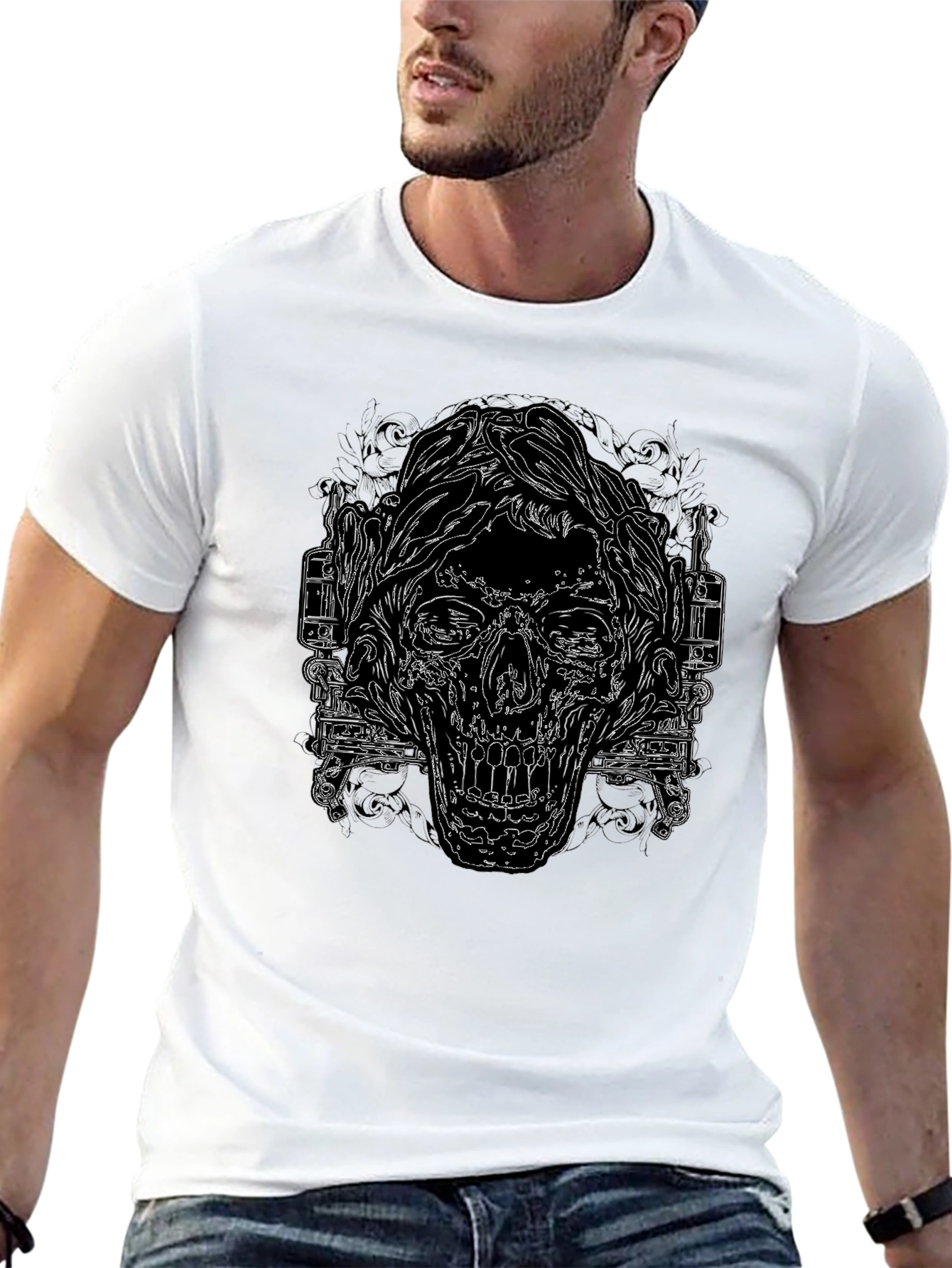 Edgy Skull Graphic Print Black T-Shirt
