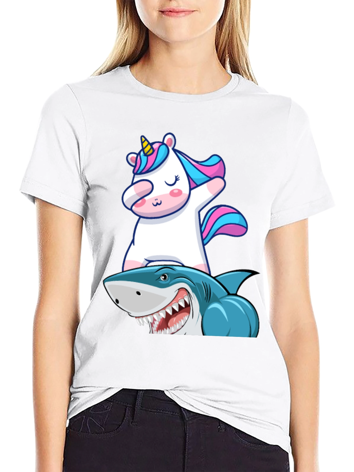 Unicorn Dabbing on Shark Graphic Tee
