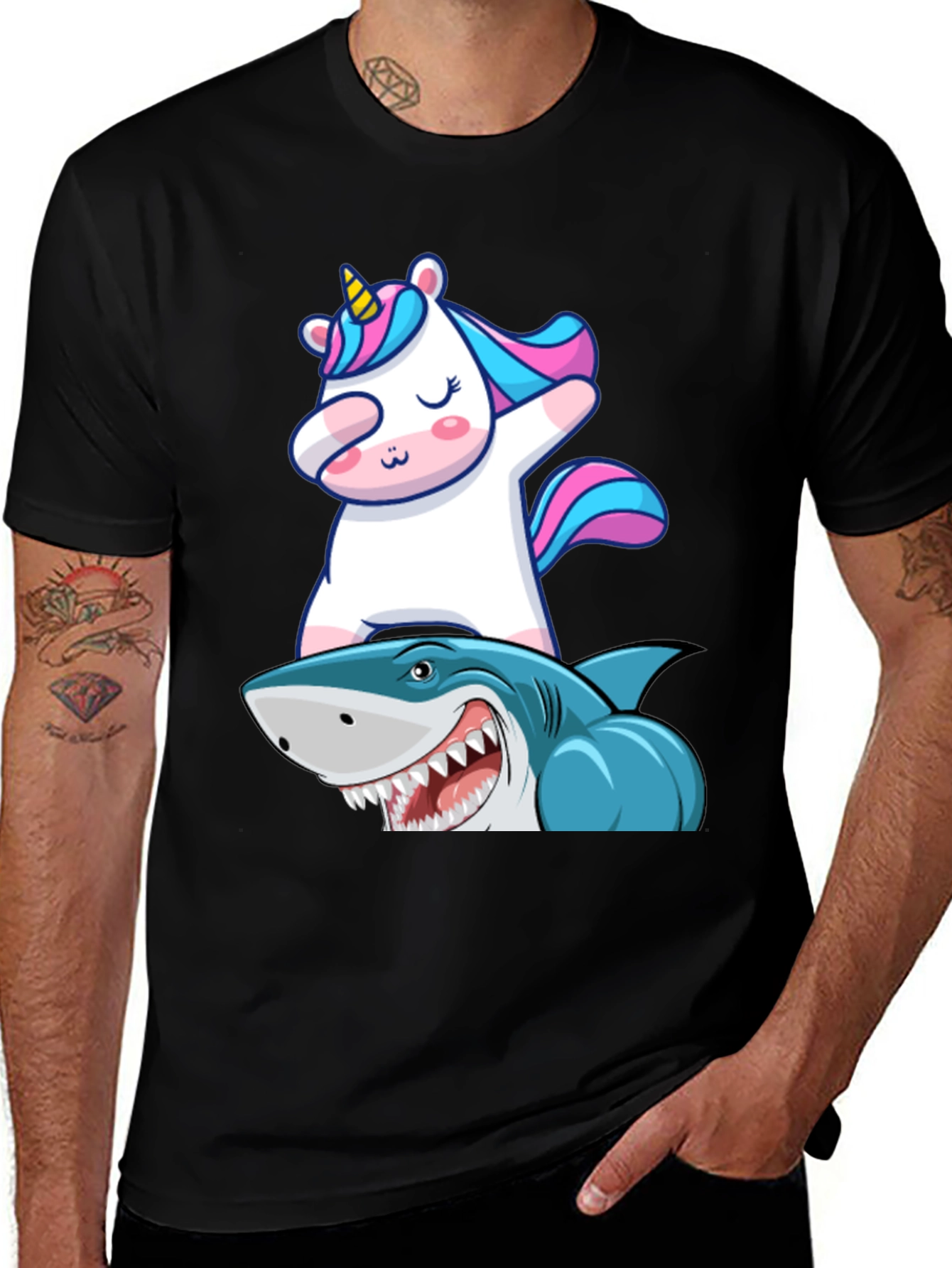 Unicorn Dabbing on Shark Graphic Tee