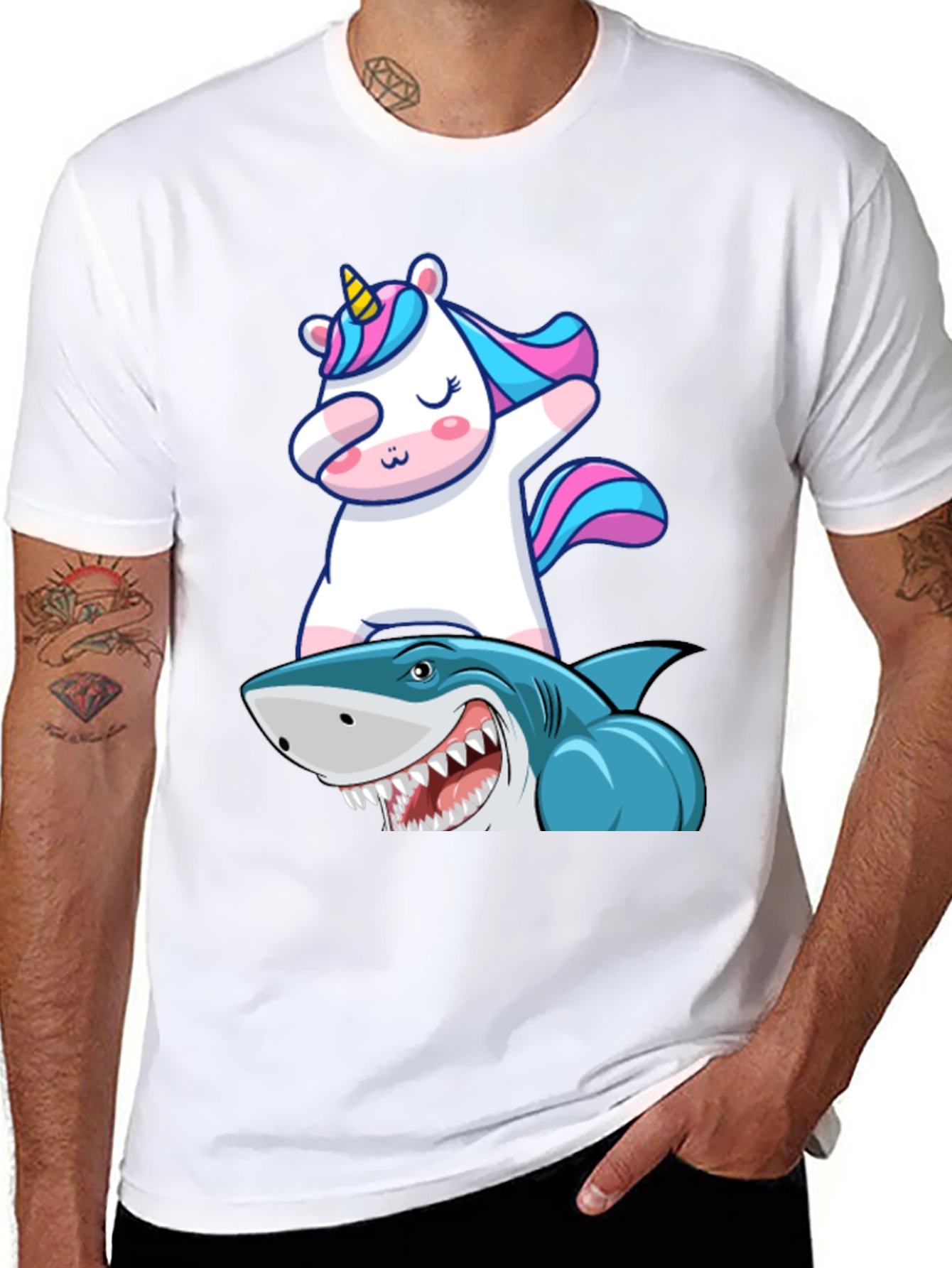 Unicorn Dabbing on Shark Graphic Tee