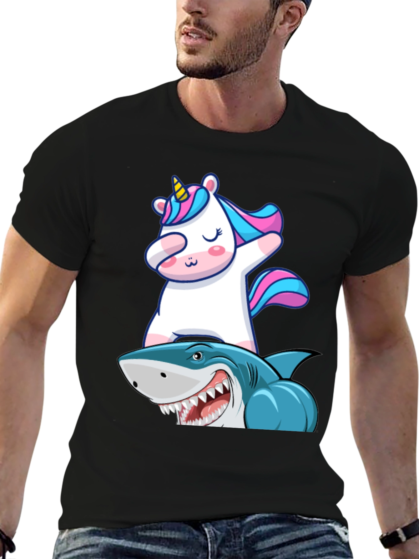 Unicorn Dabbing on Shark Graphic Tee