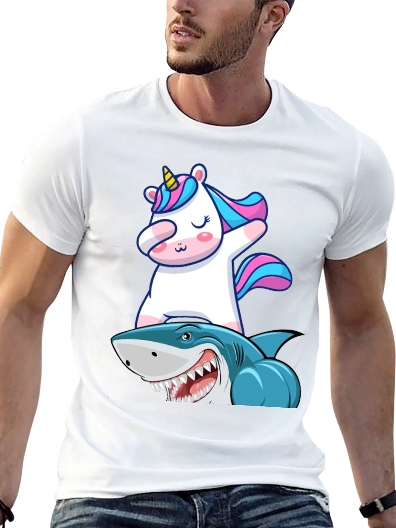 Unicorn Dabbing on Shark Graphic Tee