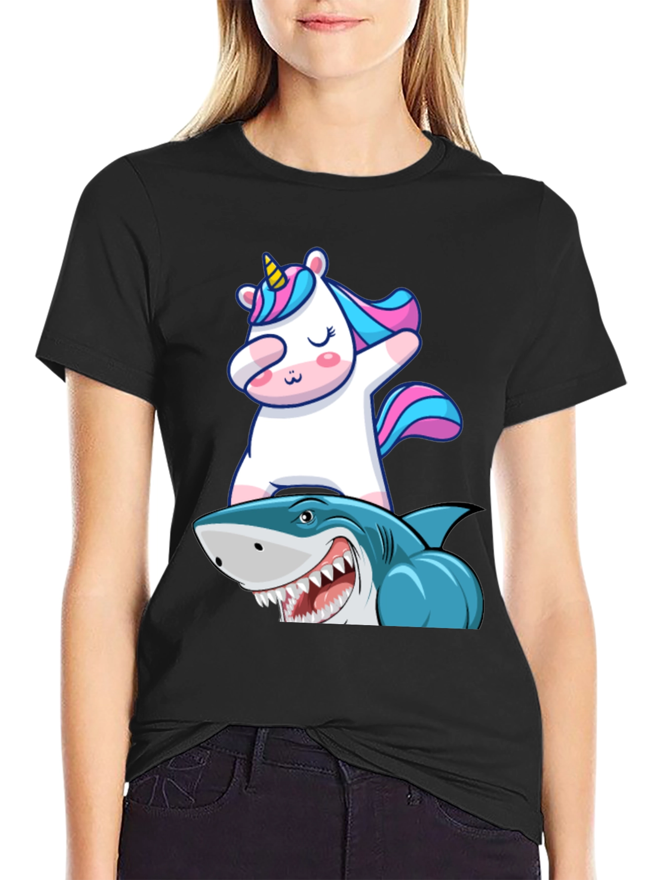 Unicorn Dabbing on Shark Graphic Tee