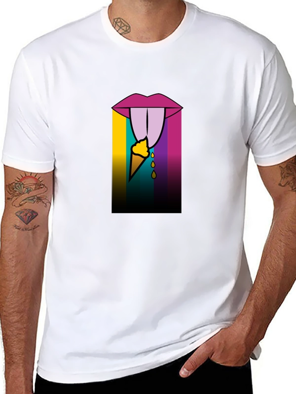 Edgy Ice Cream Lips Graphic Tee - Black Cotton