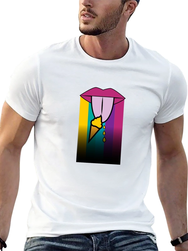 Edgy Ice Cream Lips Graphic Tee - Black Cotton
