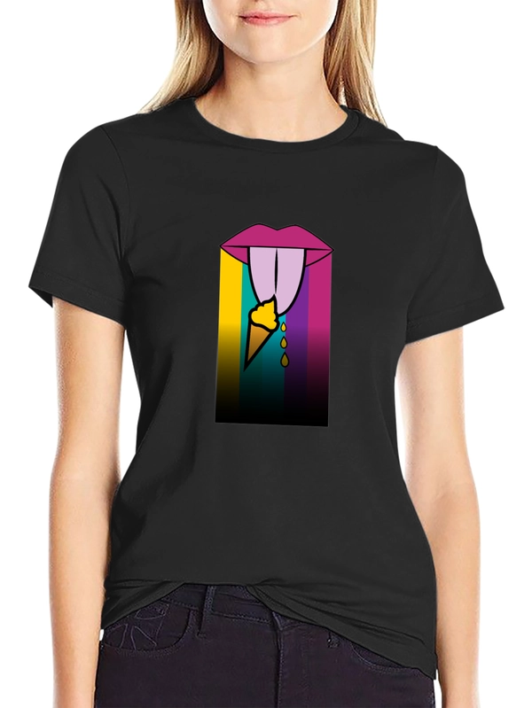 Edgy Ice Cream Lips Graphic Tee - Black Cotton