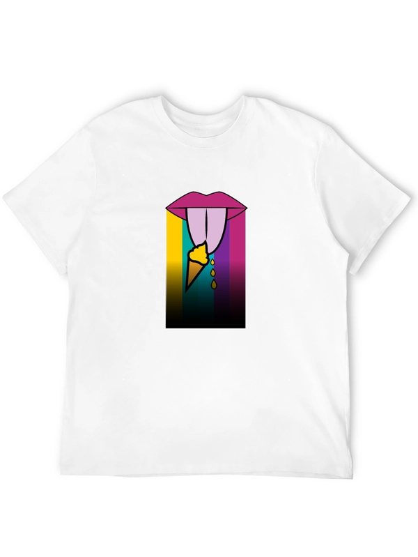 Edgy Ice Cream Lips Graphic Tee - Black Cotton