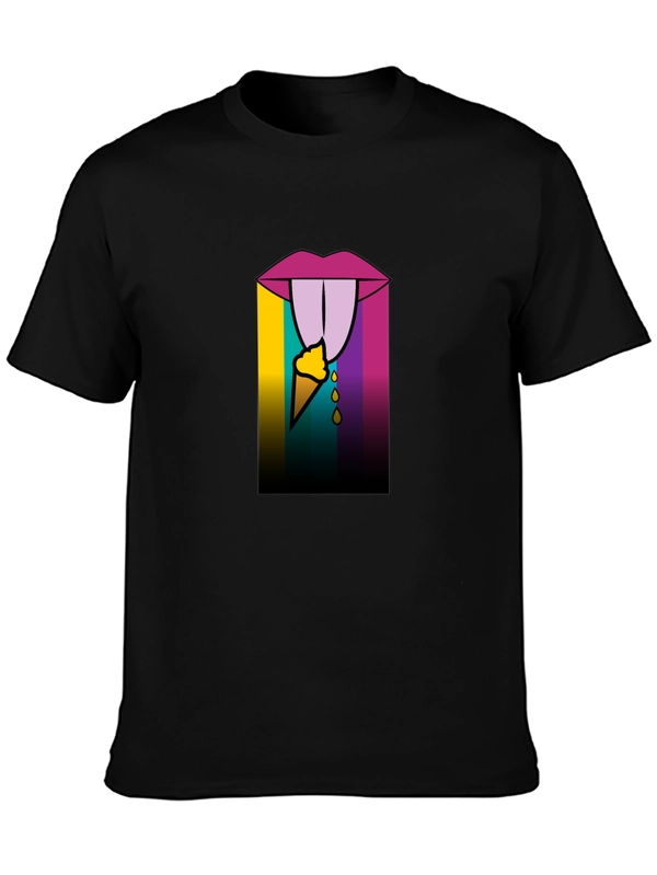 Edgy Ice Cream Lips Graphic Tee - Black Cotton