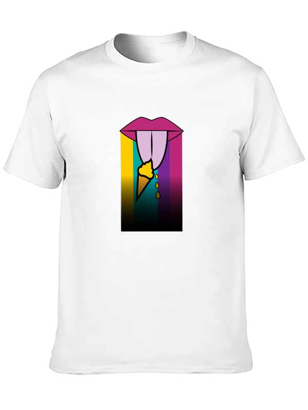 Edgy Ice Cream Lips Graphic Tee - Black Cotton