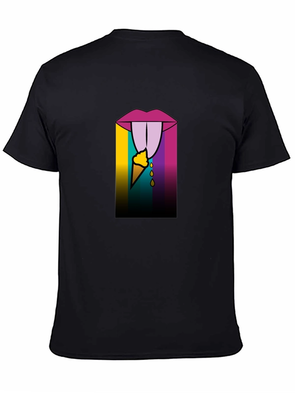 Edgy Ice Cream Lips Graphic Tee - Black Cotton