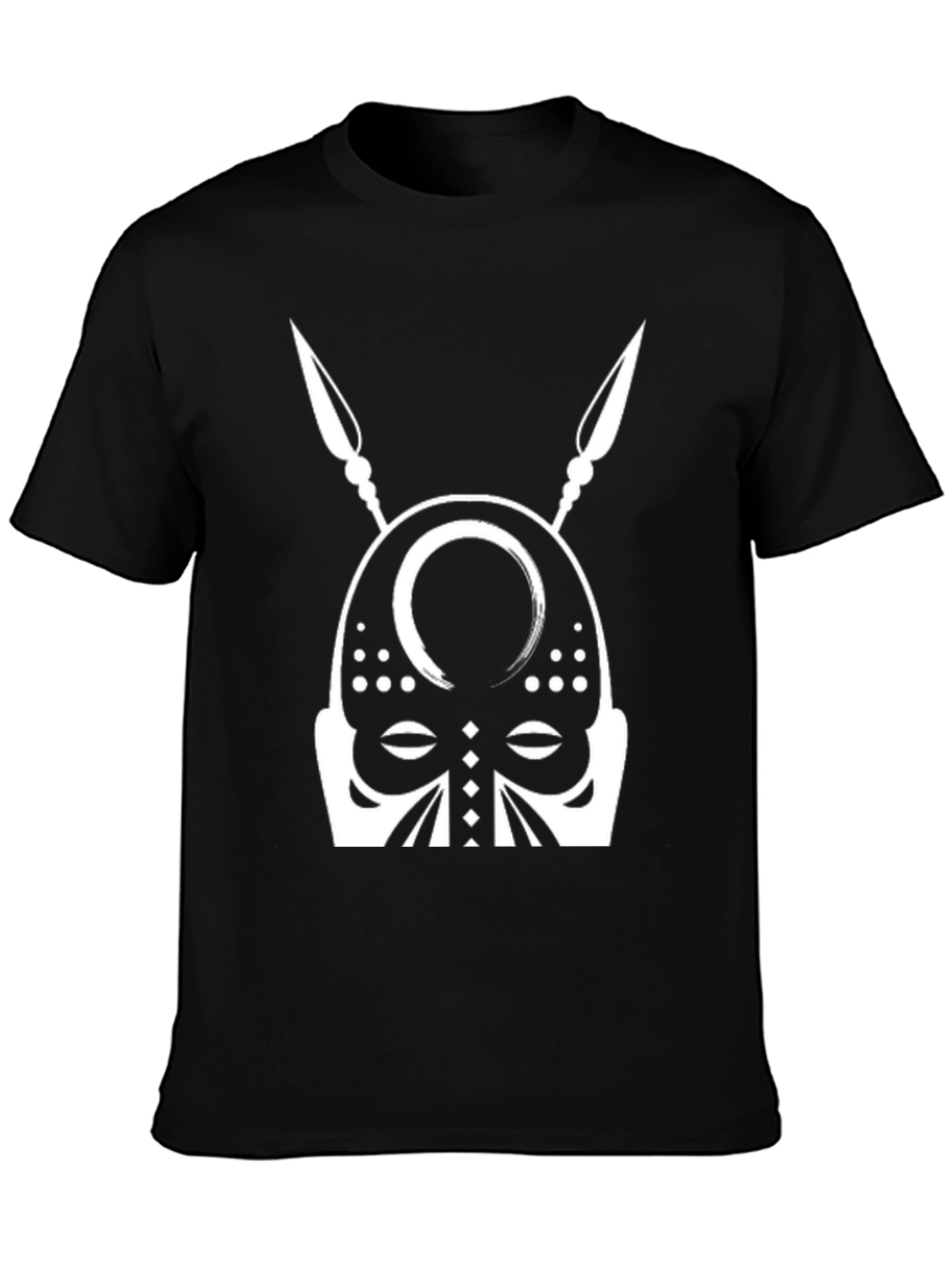 Tribal Mask Graphic Tee - Black Cotton T-Shirt