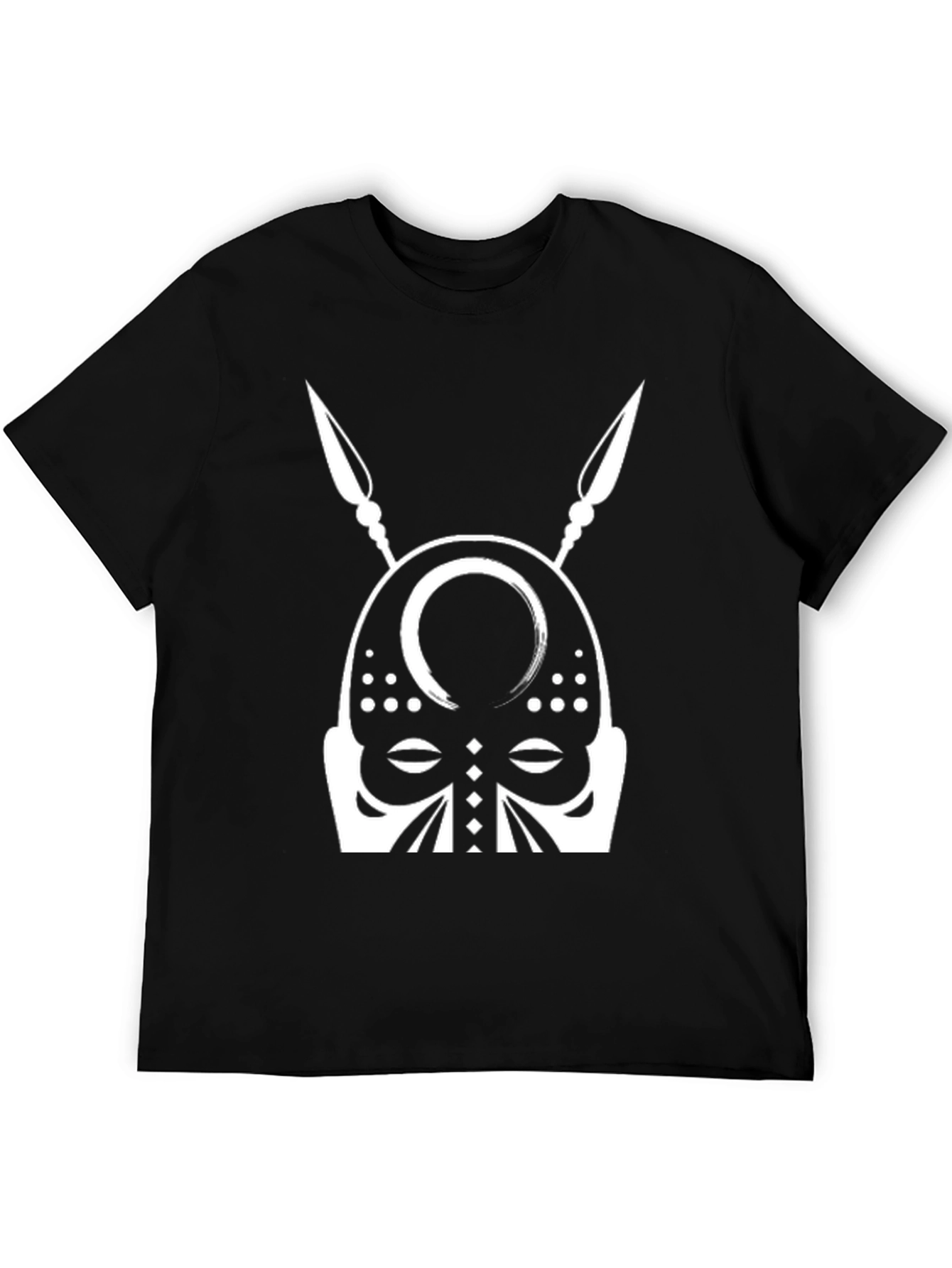 Tribal Mask Graphic Tee - Black Cotton T-Shirt