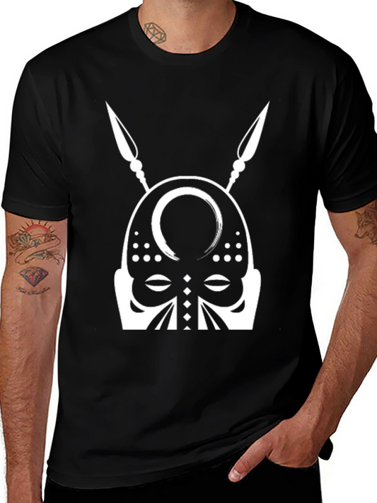 Tribal Mask Graphic Tee - Black Cotton T-Shirt