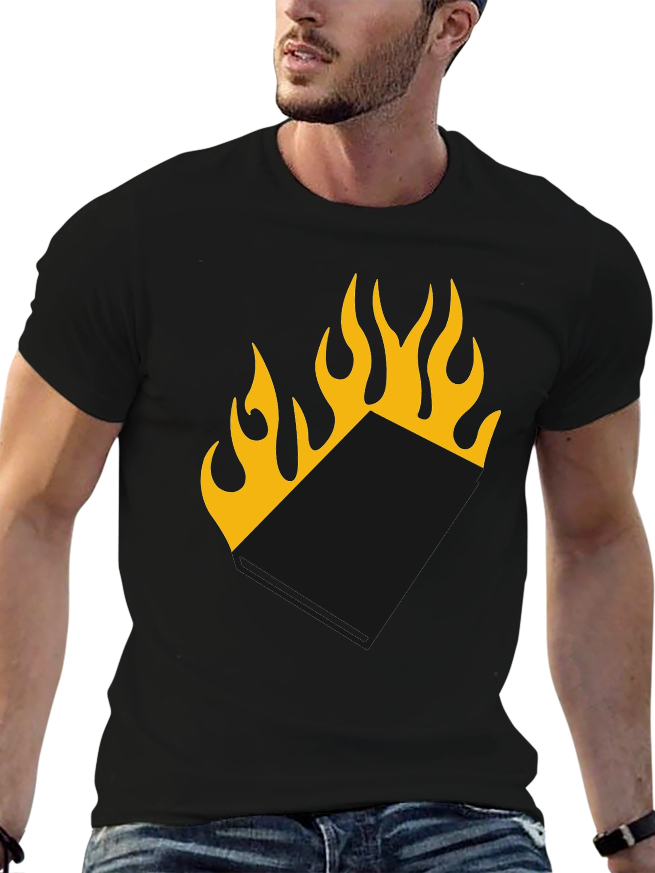 Burning Book T-Shirt - Black Tee with Flame Design