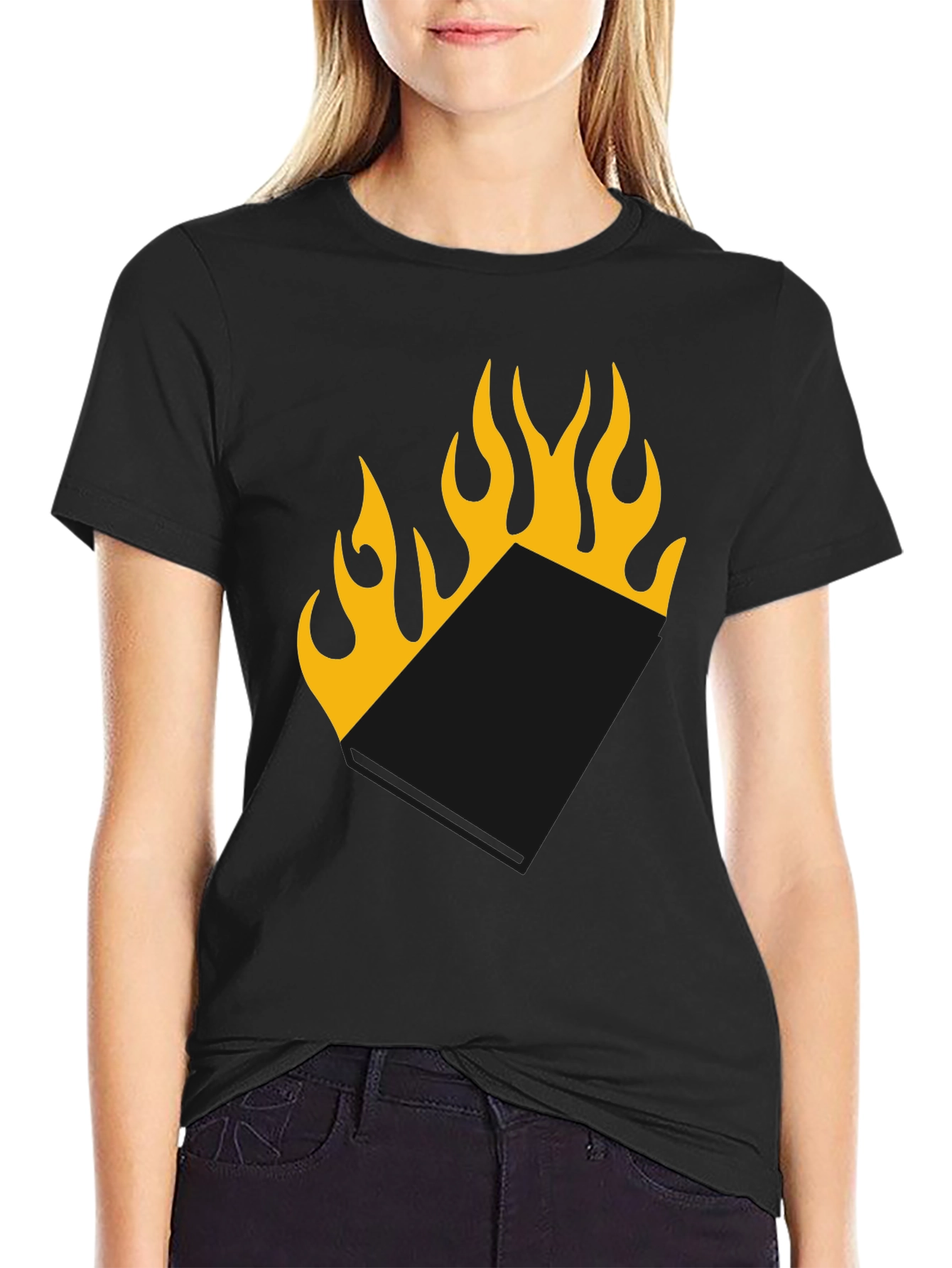 Burning Book T-Shirt - Black Tee with Flame Design