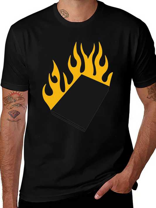 Burning Book T-Shirt - Black Tee with Flame Design
