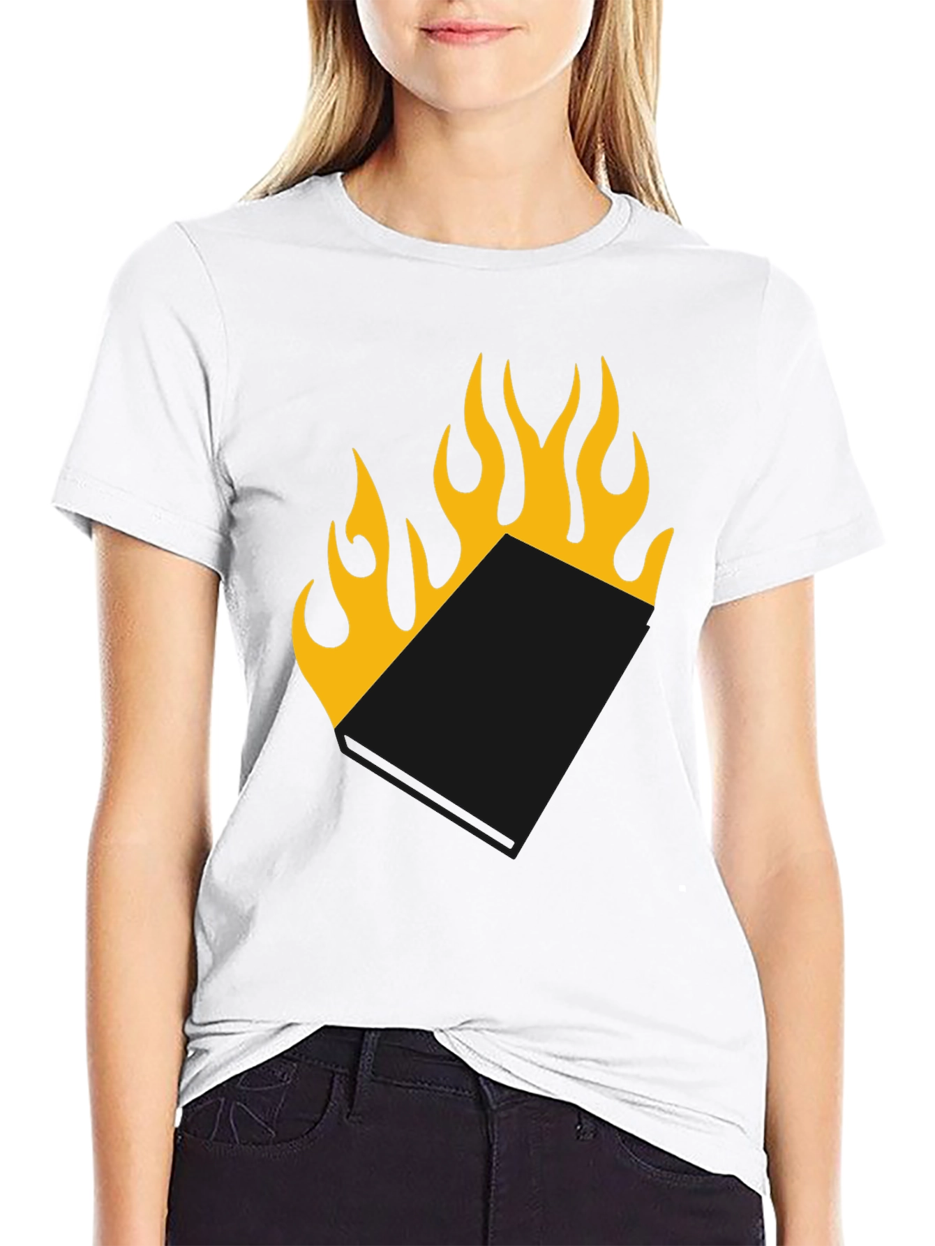 Burning Book T-Shirt - Black Tee with Flame Design