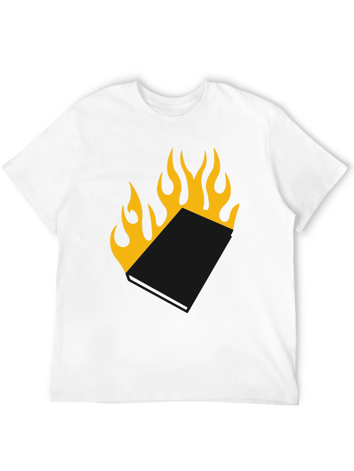 Burning Book T-Shirt - Black Tee with Flame Design
