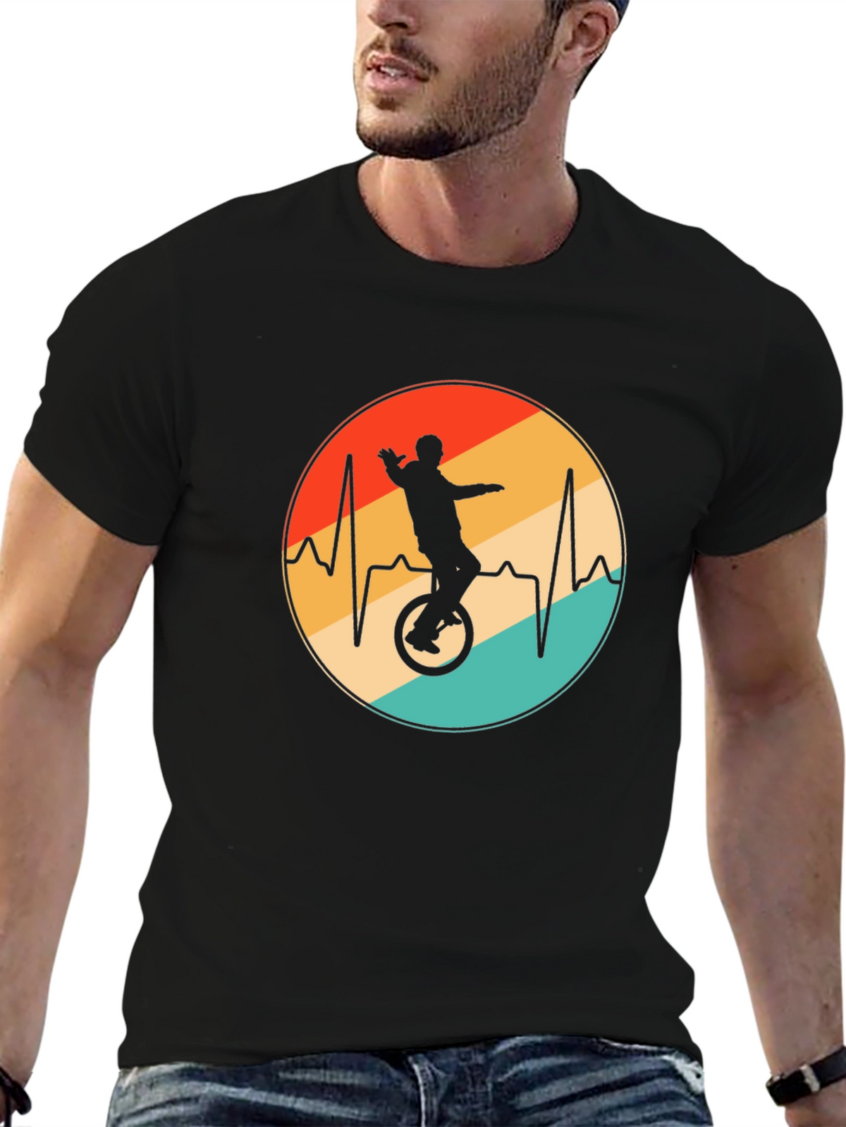 Unicycle Heartbeat Black T-Shirt