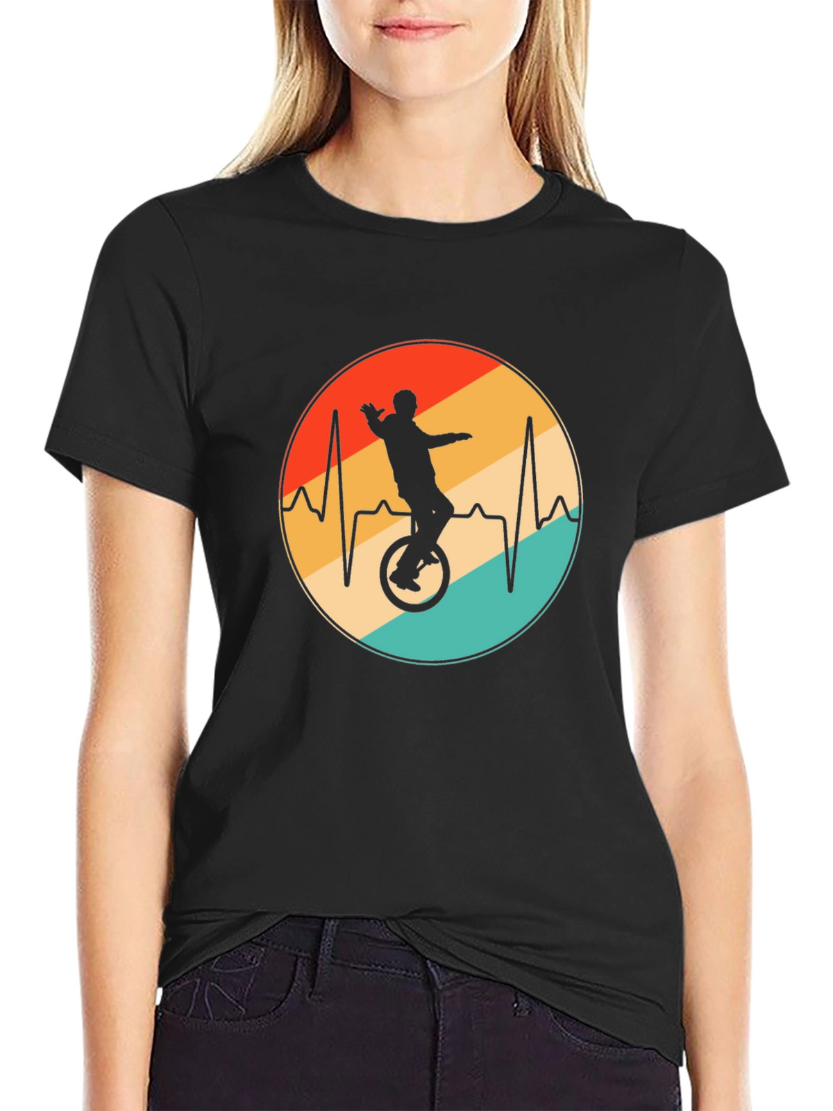 Unicycle Heartbeat Black T-Shirt