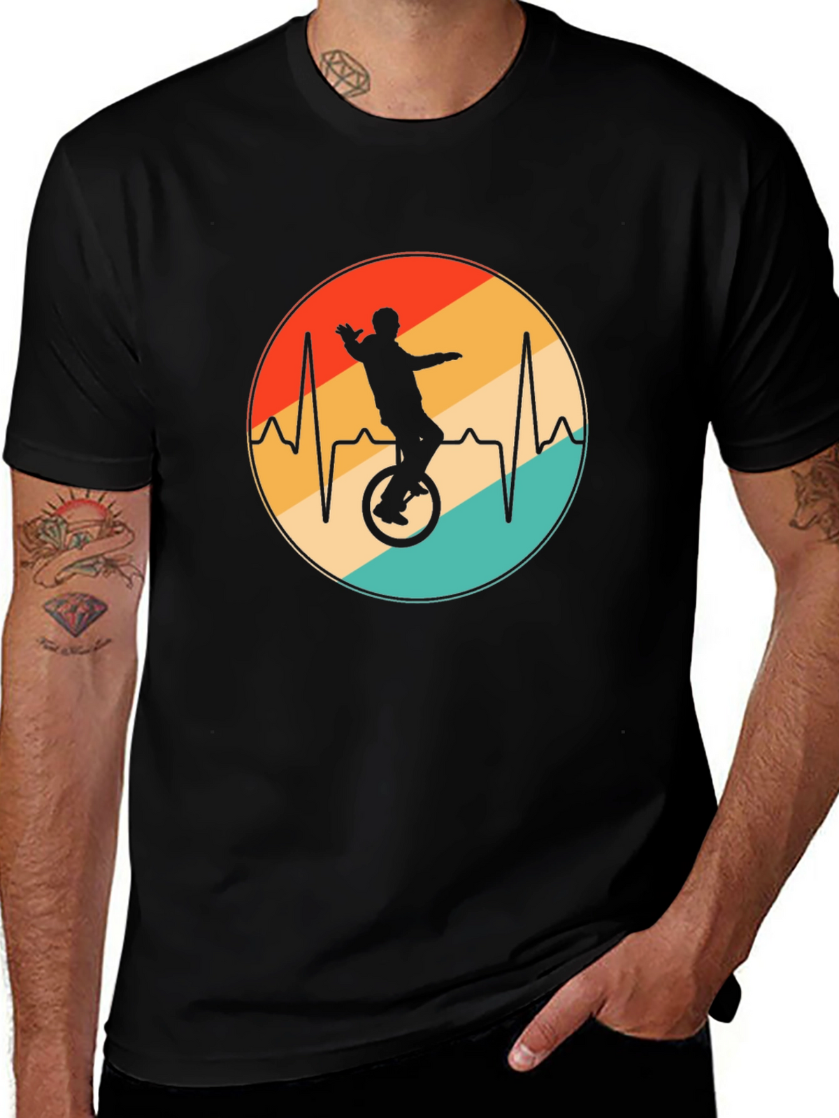 Unicycle Heartbeat Black T-Shirt