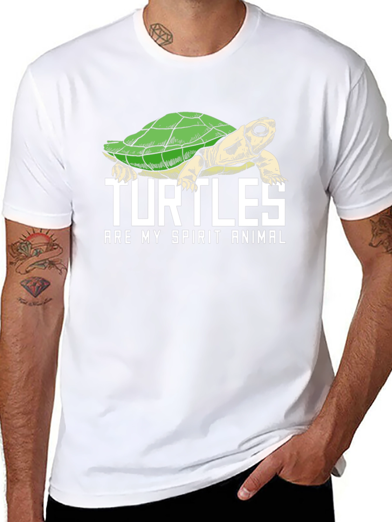 Turtle Spirit Animal Graphic Tee - Black Cotton Blend