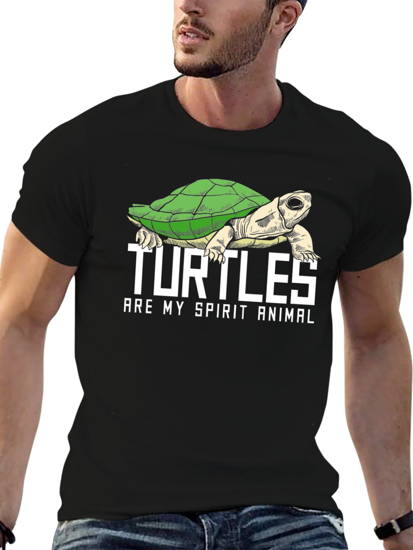 Turtle Spirit Animal Graphic Tee - Black Cotton Blend