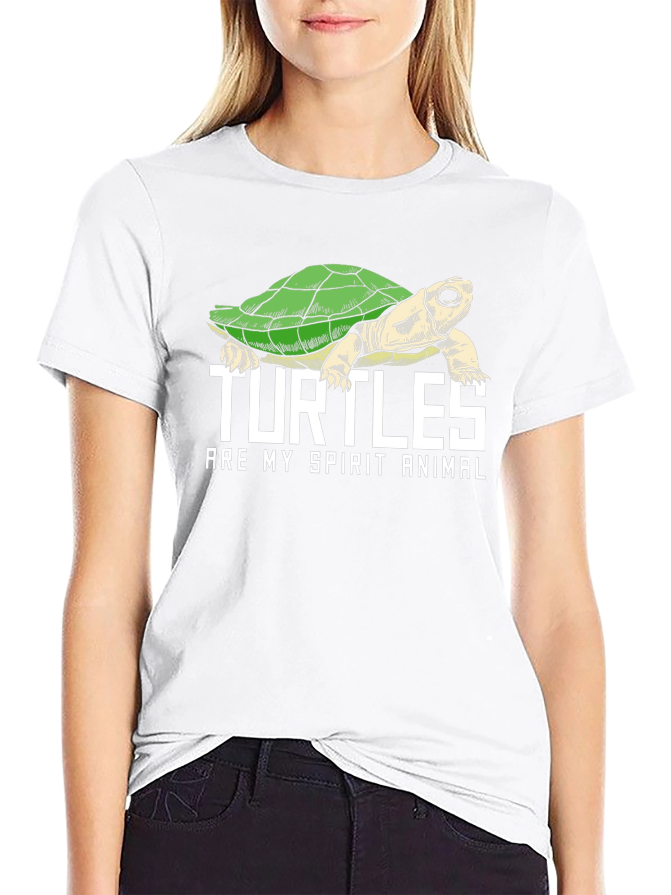 Turtle Spirit Animal Graphic Tee - Black Cotton Blend