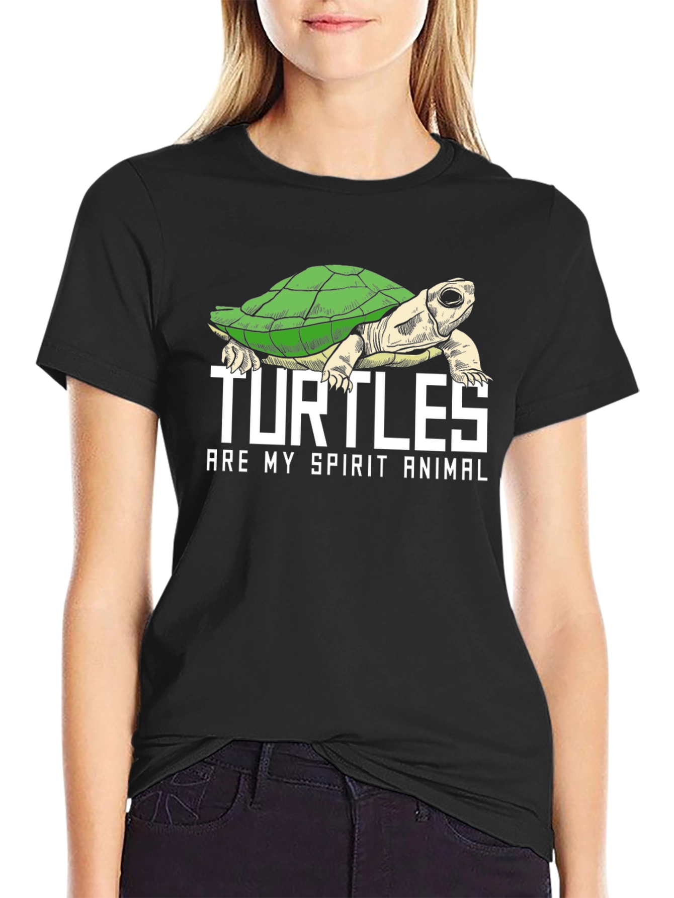 Turtle Spirit Animal Graphic Tee - Black Cotton Blend