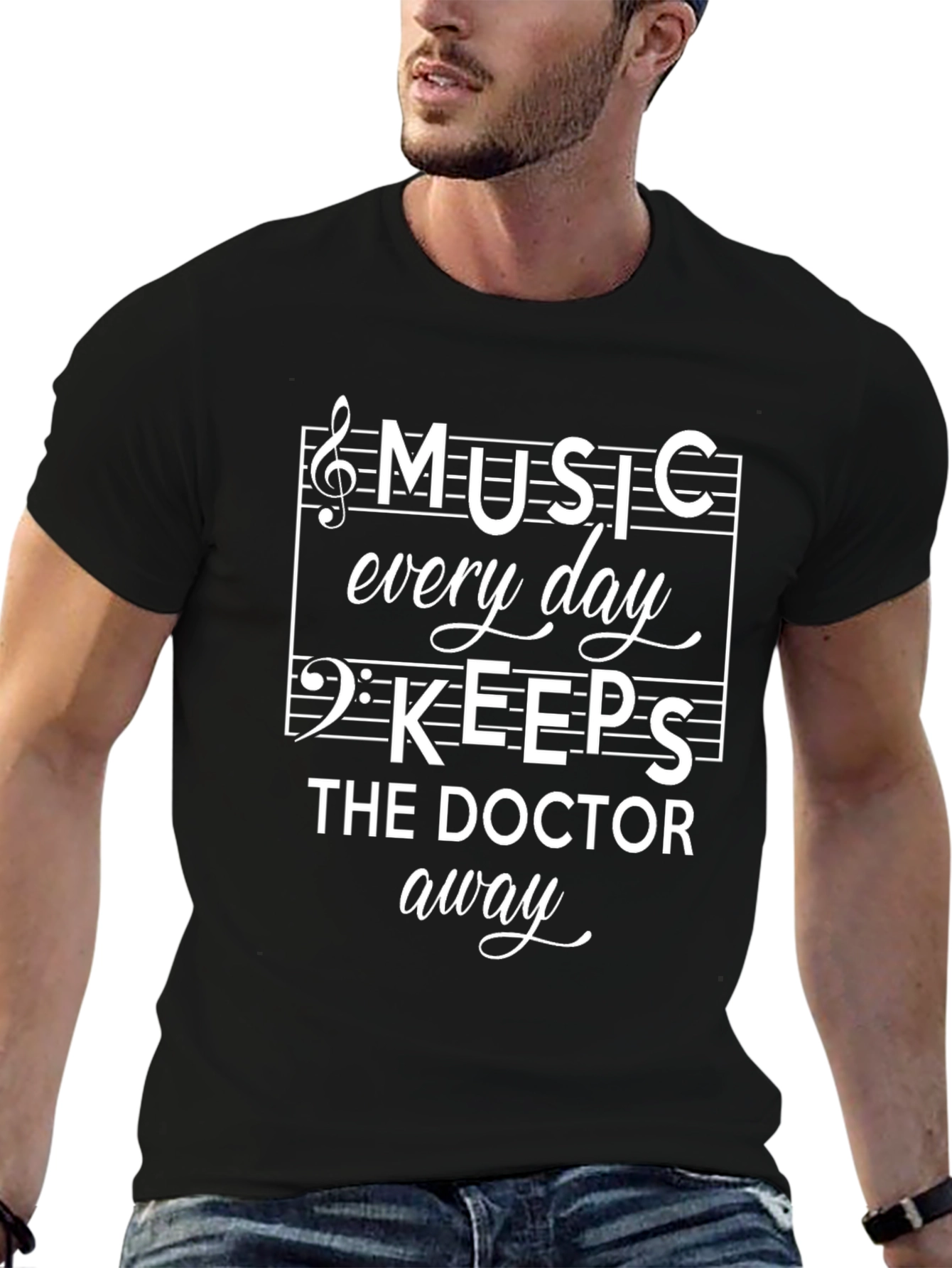 Music Keeps The Doctor Away Black T-Shirt