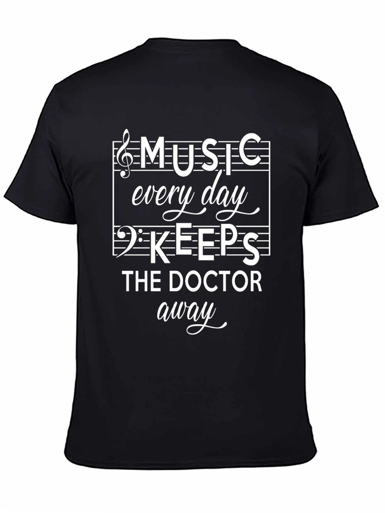 Music Keeps The Doctor Away Black T-Shirt