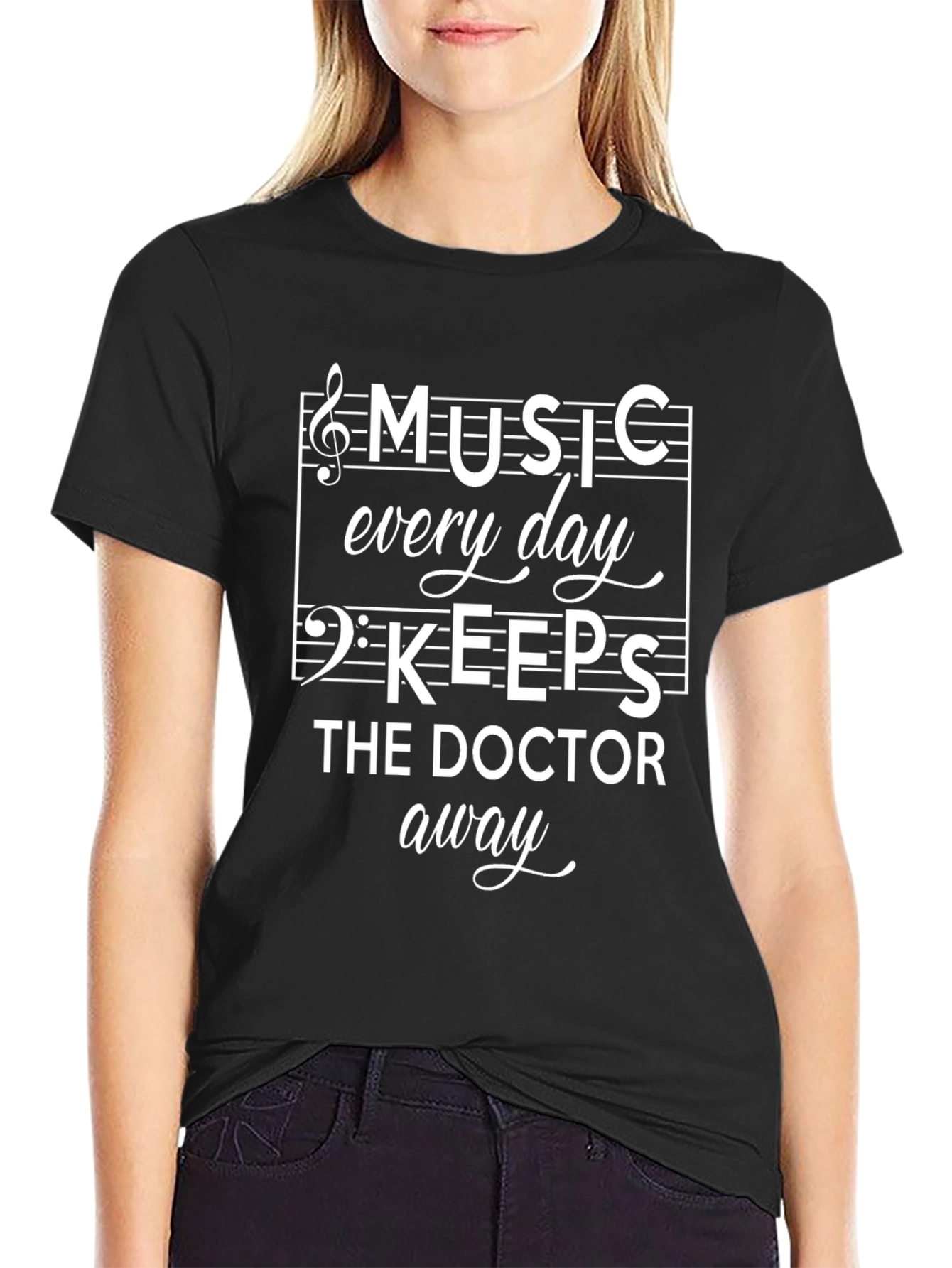 Music Keeps The Doctor Away Black T-Shirt