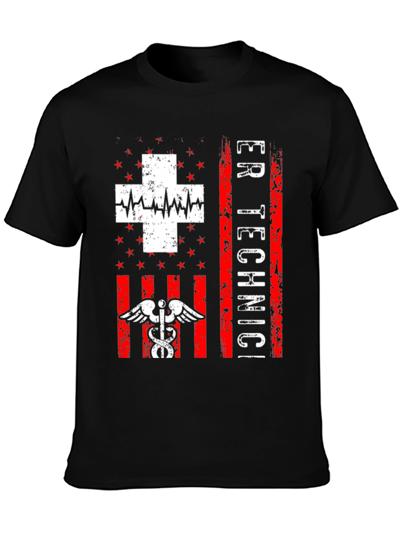 ER Technician T-Shirt - Distressed American Flag Design