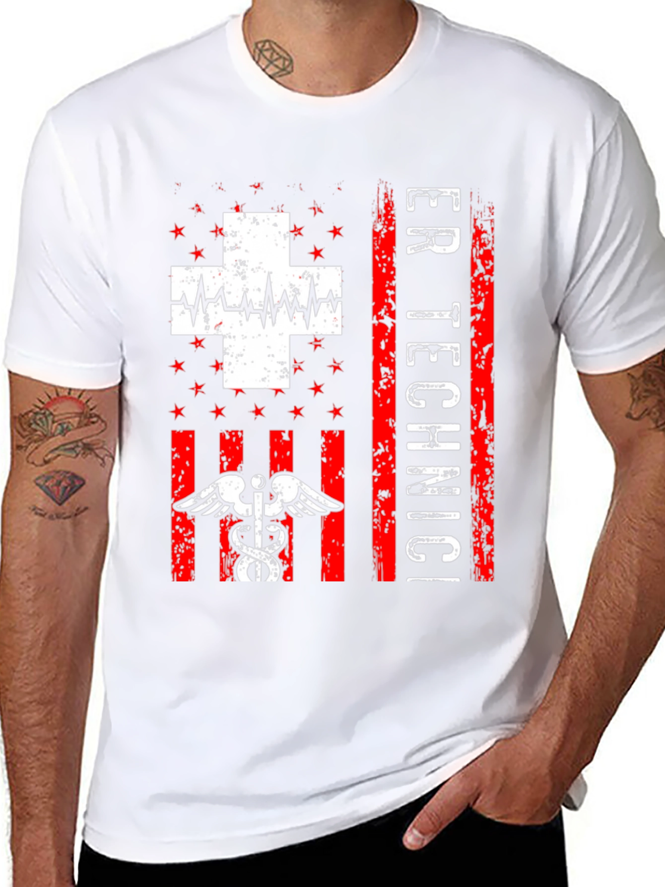 ER Technician T-Shirt - Distressed American Flag Design