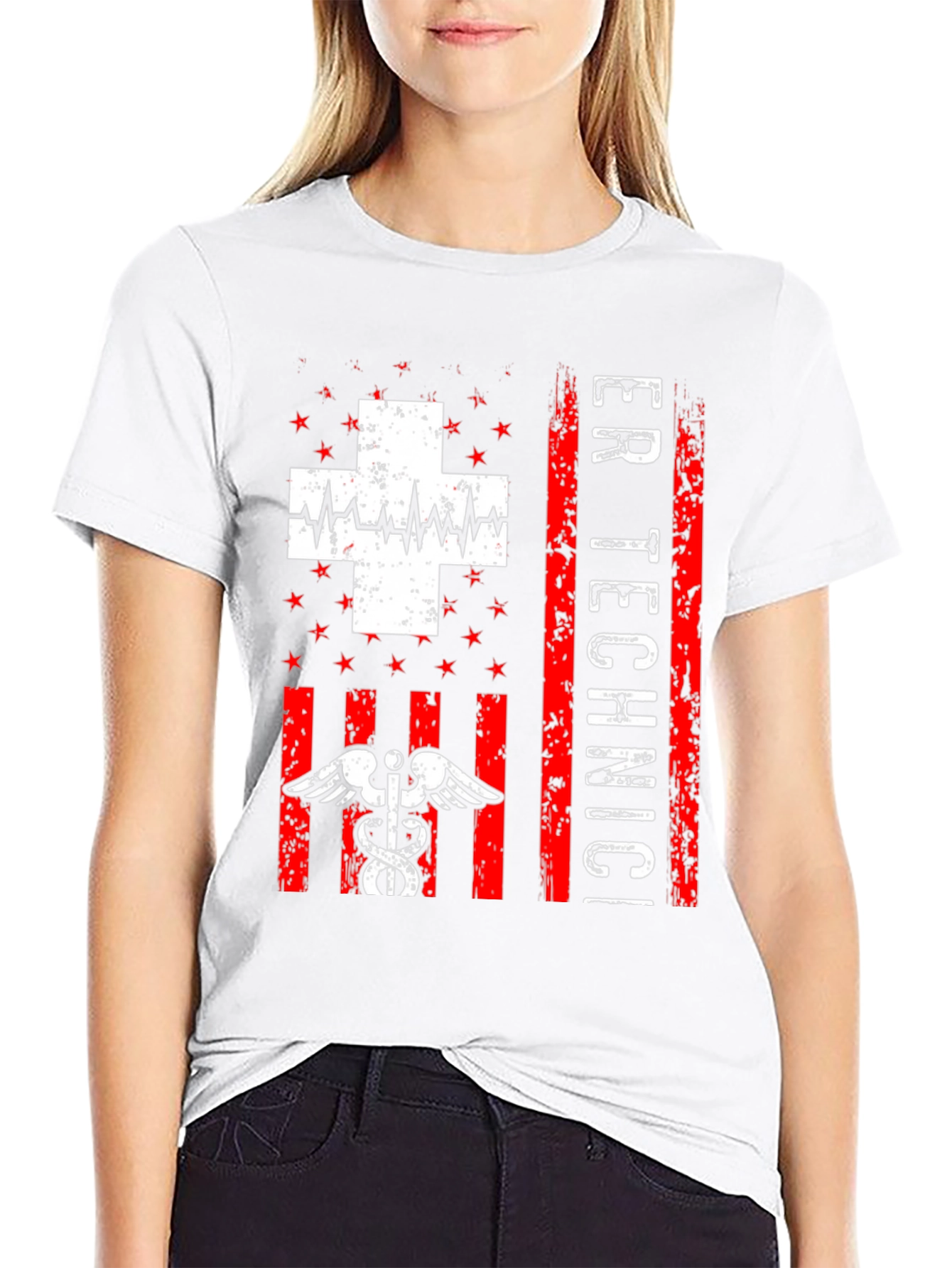ER Technician T-Shirt - Distressed American Flag Design