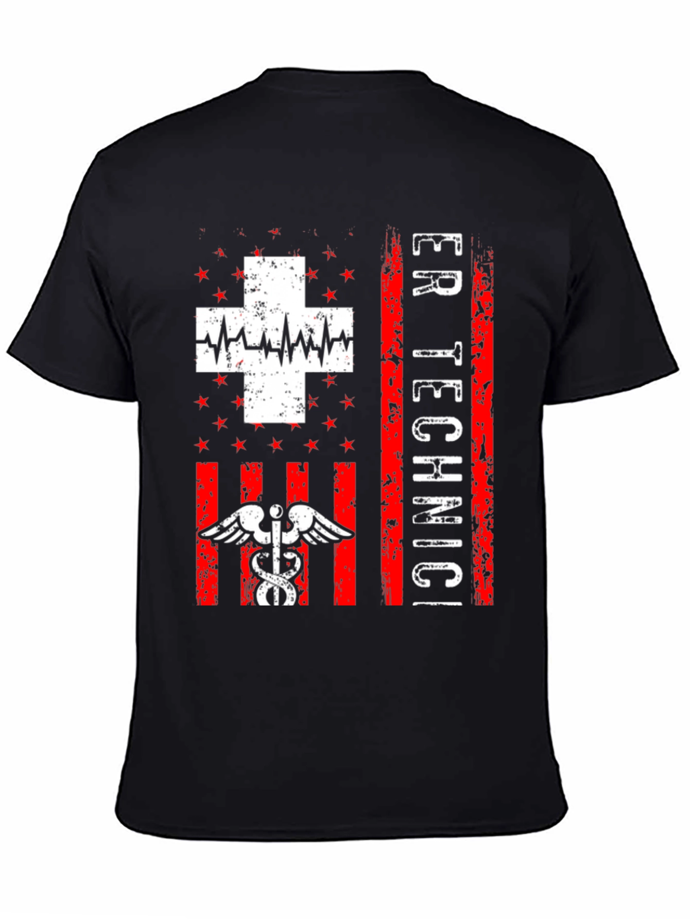 ER Technician T-Shirt - Distressed American Flag Design