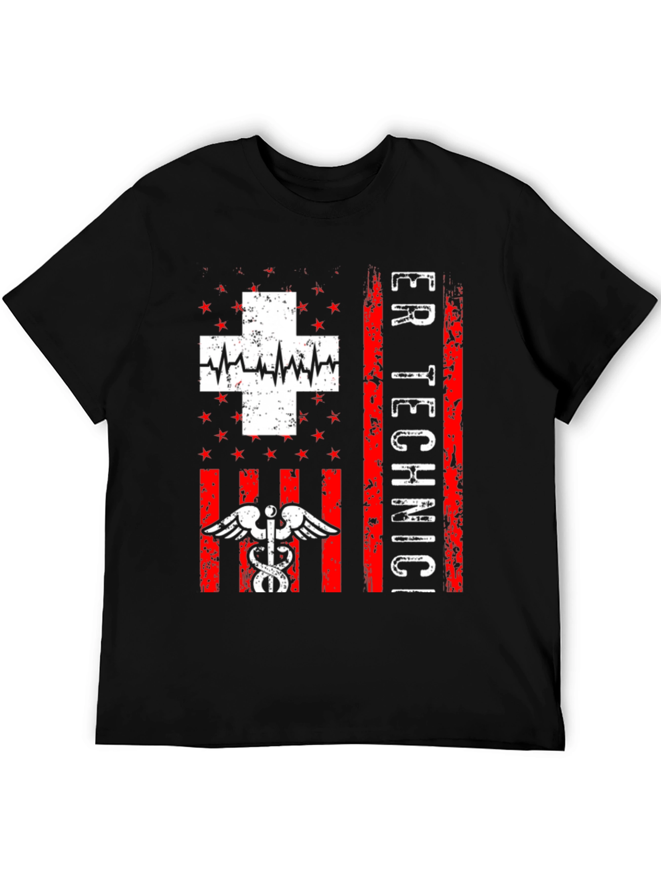 ER Technician T-Shirt - Distressed American Flag Design