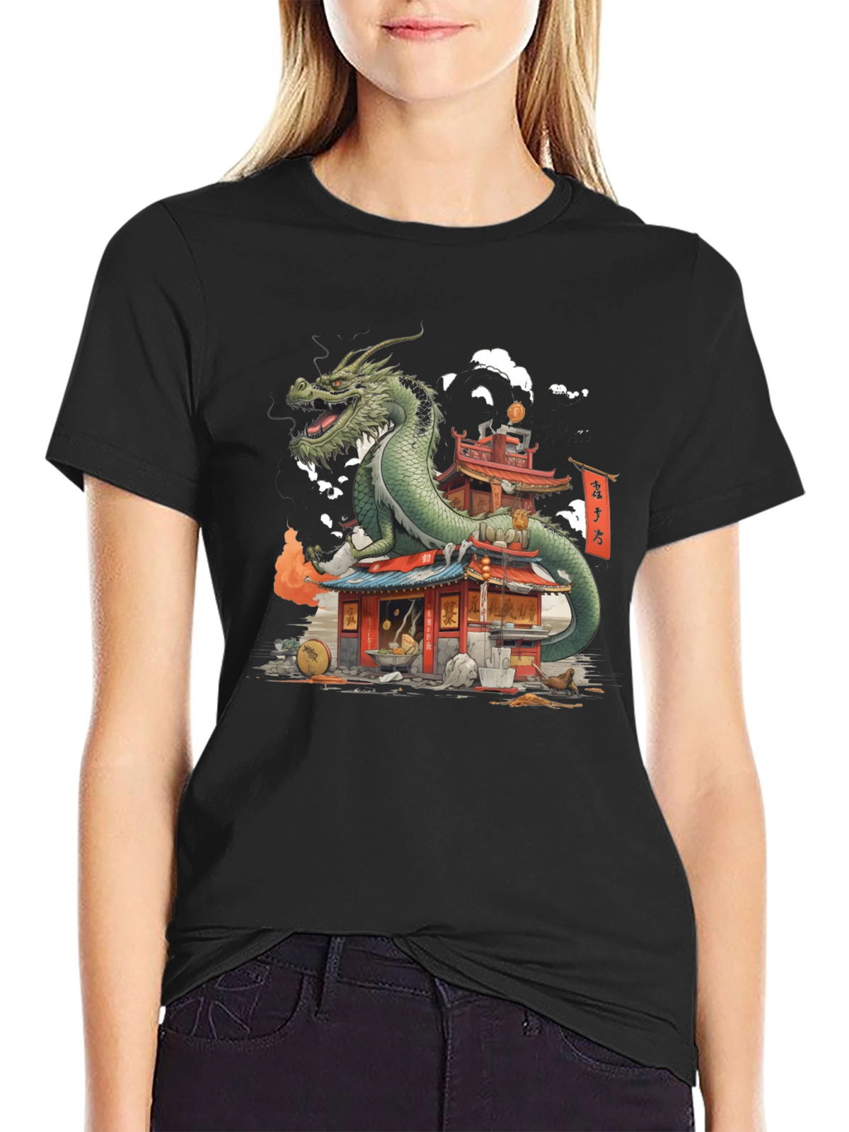 Dragon Pagoda Graphic Tee - Asian Inspired