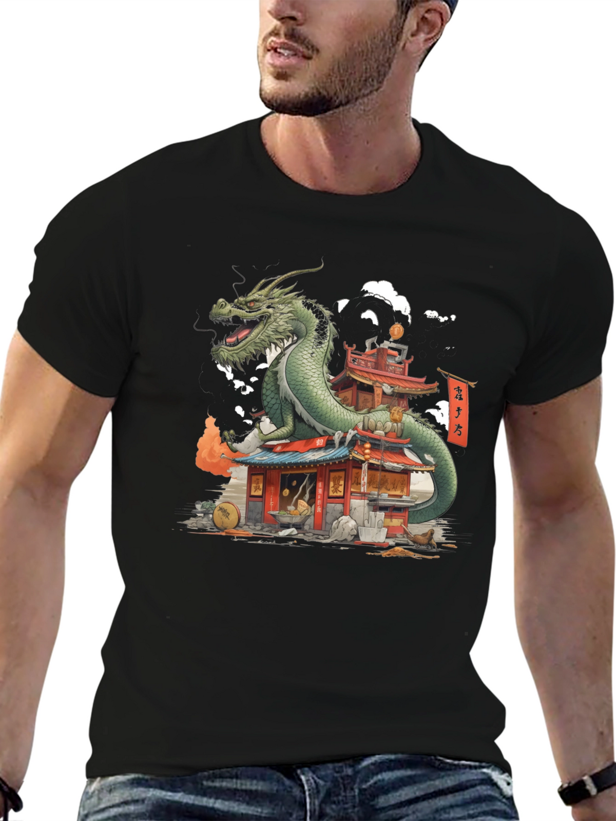 Dragon Pagoda Graphic Tee - Asian Inspired
