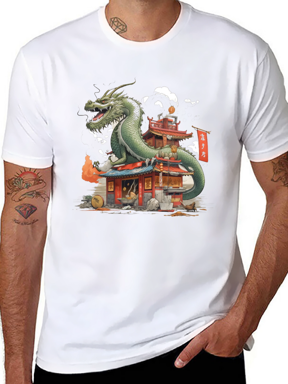 Dragon Pagoda Graphic Tee - Asian Inspired