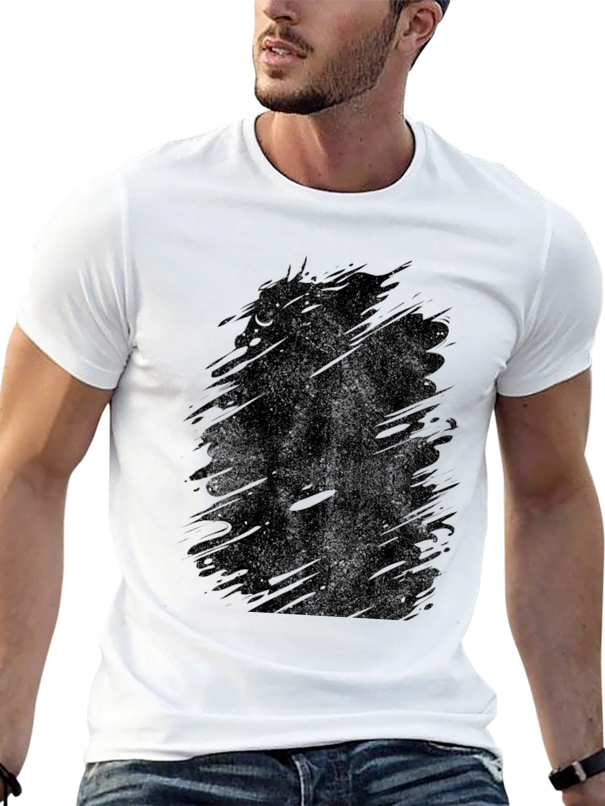 Mens Black Graphic T-Shirt - Abstract Design